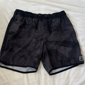 Pelagic Black Patterned Swim Trunks with Logo